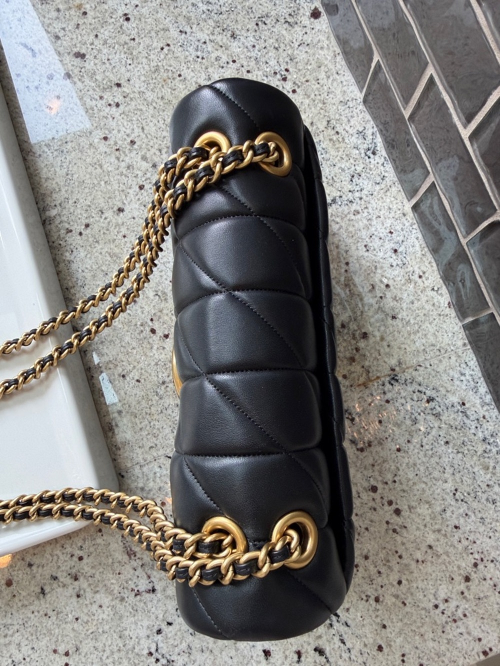 Coach Quilted Tabby 26 Black Leather Shoulder Bag with Gold Hardware - Picture 7 of 14